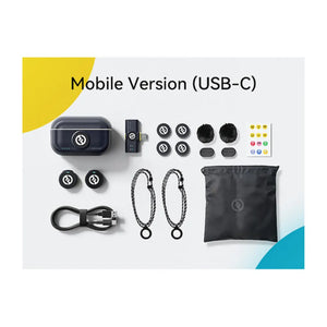 Collection of electronic accessories including a cable, connectors, and a pouch on a white background with 'Mobile Version (USB-C)' text.