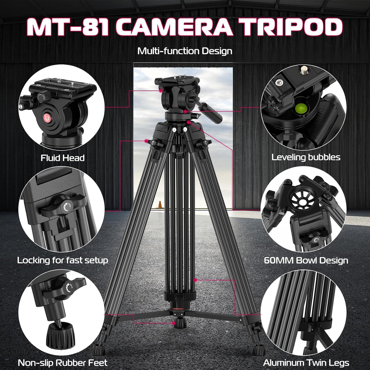 ULANZI MT-81 Camera Video Tripod with 360 Degree Fluid Head - product view 2